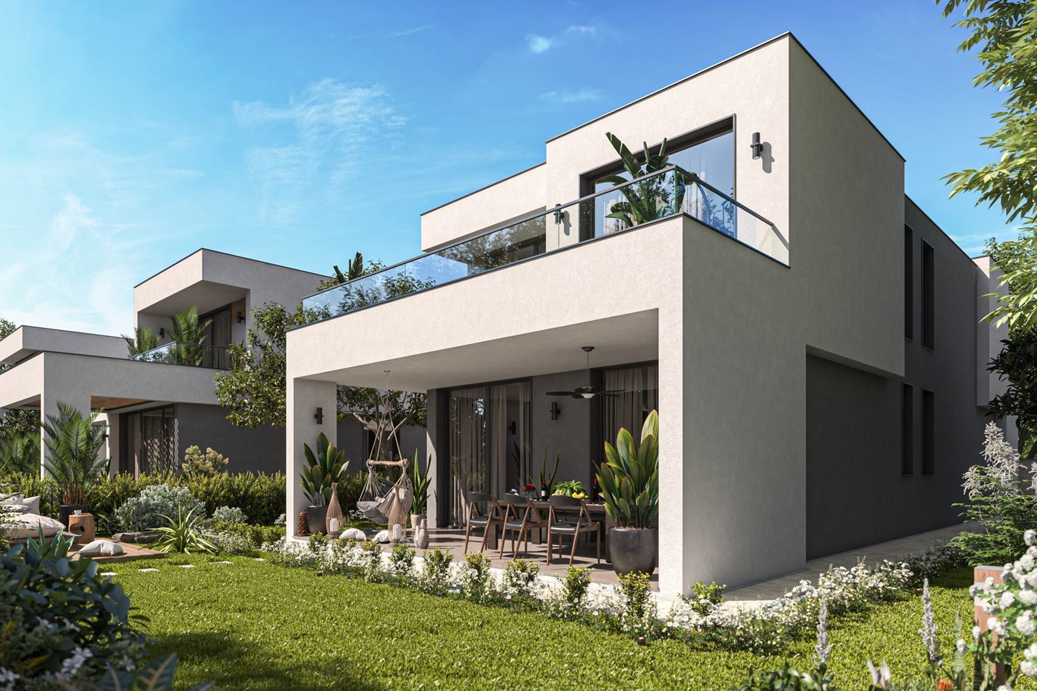 Výjimečný dvoupodlažní dům se třemi ložnicemi a prostornou zahradou v luxusním, střeženém komplexu mezi Sarafovem a Pomorií