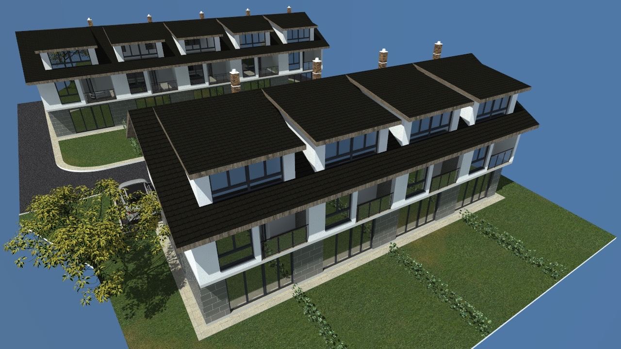 Třípodlažní řadový dům v Banevu – moderní výstavba, zahrada a dvě parkovací místa